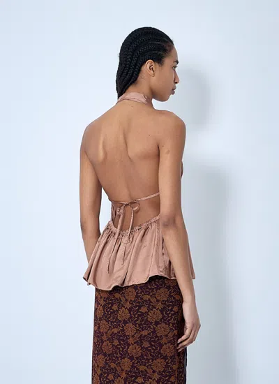 Dries Van Noten Halterneck Peplum Ruched Tie Sleeveless Top In Pink