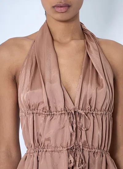 Dries Van Noten Halterneck Peplum Ruched Tie Sleeveless Top In Pink