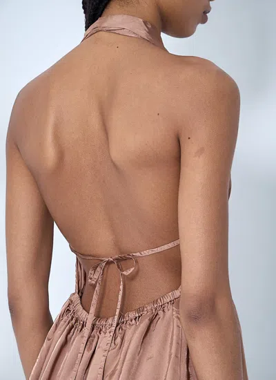 Dries Van Noten Halterneck Peplum Ruched Tie Sleeveless Top In Pink