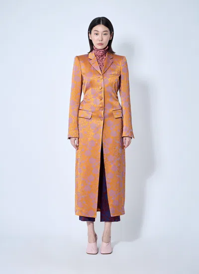 Dries Van Noten Orange Jacquard Coat In Orange