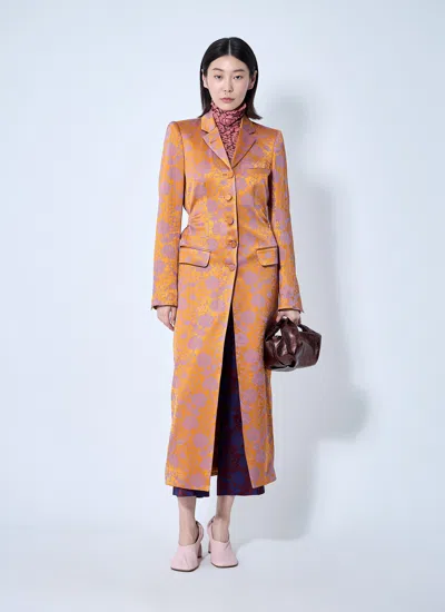 Dries Van Noten Orange Jacquard Coat In Orange