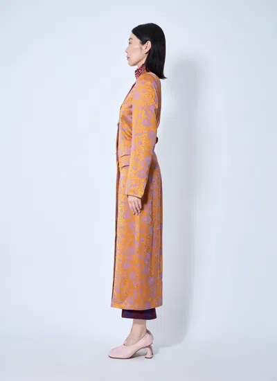 Dries Van Noten Orange Jacquard Coat In Orange