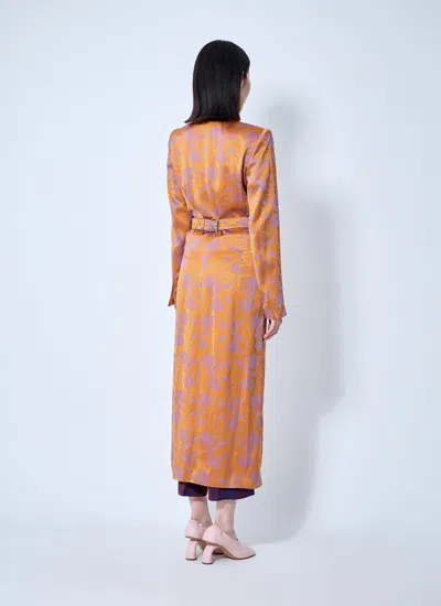 Dries Van Noten Orange Jacquard Coat In Orange