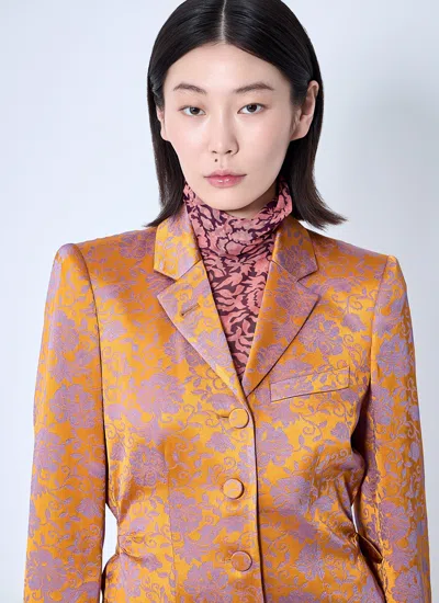 Dries Van Noten Orange Jacquard Coat In Orange