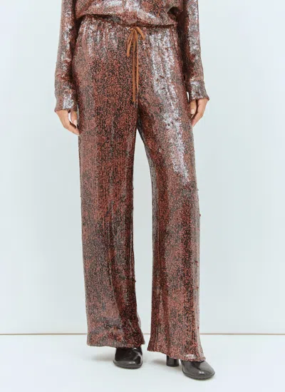 Dries Van Noten Brown Wide Trousers With Micro Sequins In Brown