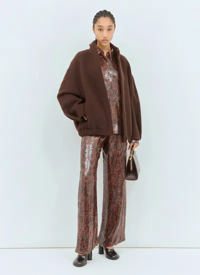 Dries Van Noten Brown Wide Trousers With Micro Sequins In Brown