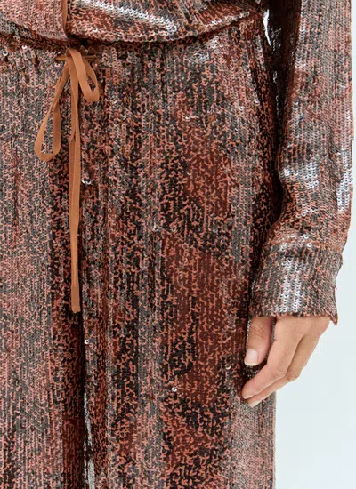 Dries Van Noten Brown Wide Trousers With Micro Sequins In Brown