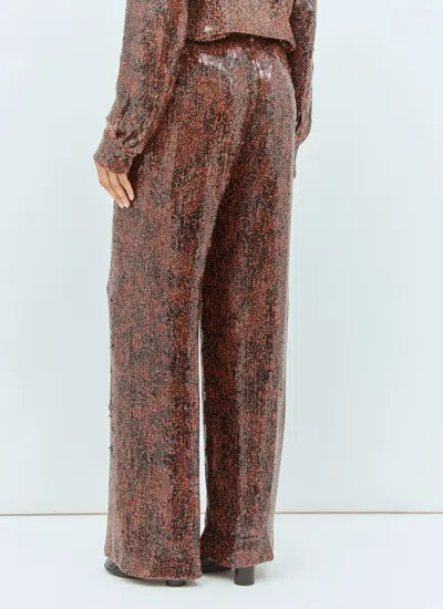 Dries Van Noten Brown Wide Trousers With Micro Sequins In Brown