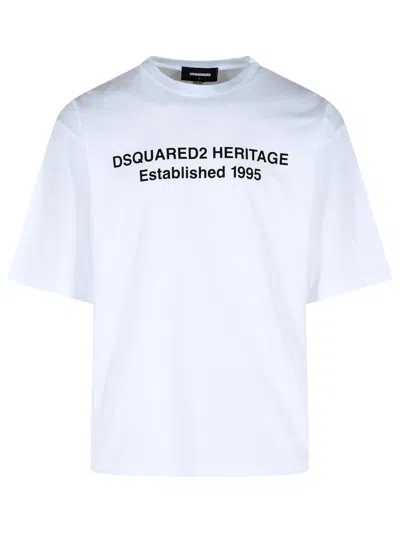 Dsquared2 Mens White Heritage 95 Text-print Cotton T-shirt In Blue