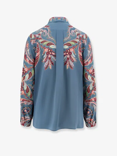 Etro Paisley Print Silk Shirt In Blue