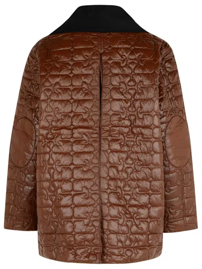 Ganni Shiny Quilt Midi Jacket In Brown
