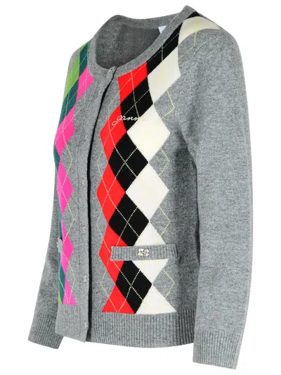 Ganni Argyle-pattern Logo-embroidered Cardigan In Multi
