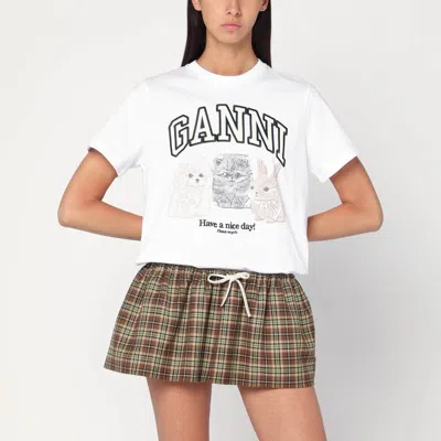 Ganni Animals White T-shirt In White