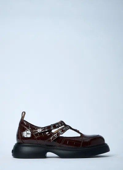 Ganni Brown Everyday Butterfly Mary Jane Loafers In Brown