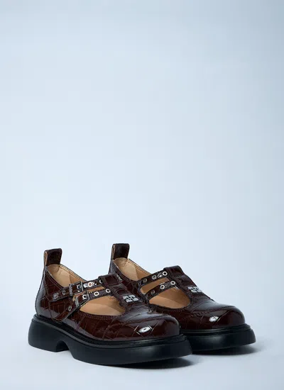 Ganni Brown Everyday Butterfly Mary Jane Loafers In Brown