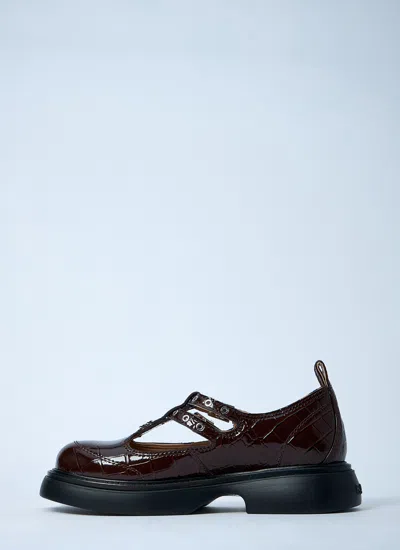 Ganni Brown Everyday Butterfly Mary Jane Loafers In Brown