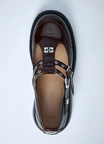 Ganni Brown Everyday Butterfly Mary Jane Loafers In Brown