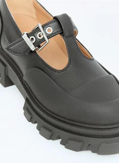 Ganni Women Cleated Mary-jane Shoes In Black