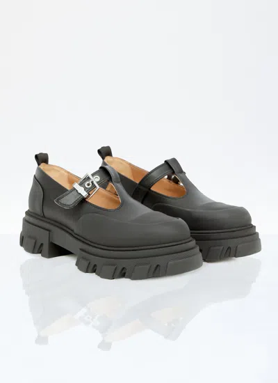 Ganni Women Cleated Mary-jane Shoes In Black