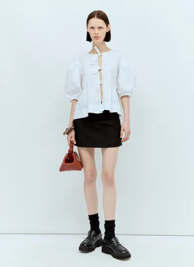 Ganni Crewneck Cotton Peplum Top Flounces In White