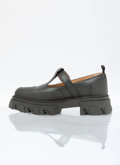 Ganni Women Cleated Mary-jane Shoes In Black