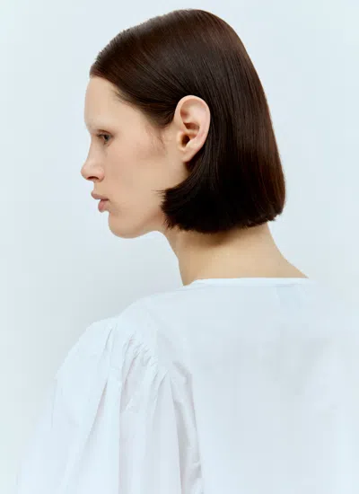 Ganni Crewneck Cotton Peplum Top Flounces In White