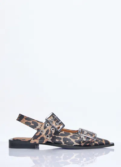 Ganni Feminine Fabric Slingback Pumps In Animal Print