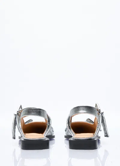 Ganni Women Feminine Buckle Ballerina Flats In Silver