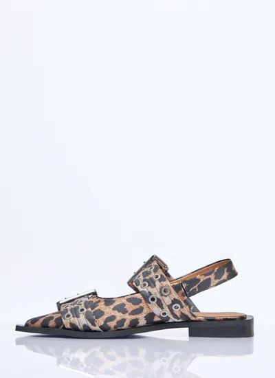 Ganni Feminine Fabric Slingback Pumps In Animal Print