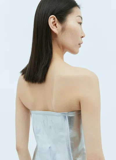 Ganni Bustier Top In Foil Denim In Silver