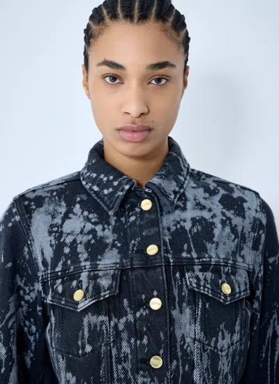 Ganni Heavy Denim Jacket In Animal Print