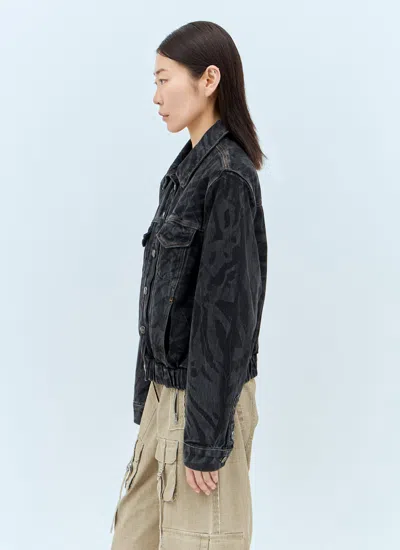 Ganni Animal Motif Denim Cropped Jacket In Black