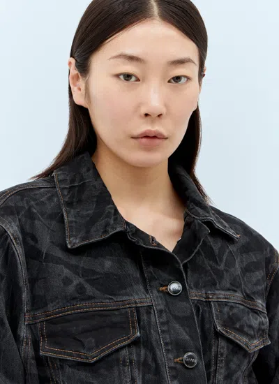 Ganni Animal Motif Denim Cropped Jacket In Black