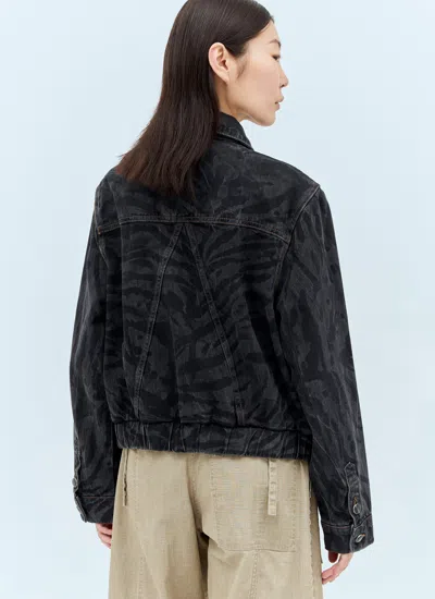 Ganni Animal Motif Denim Cropped Jacket In Black