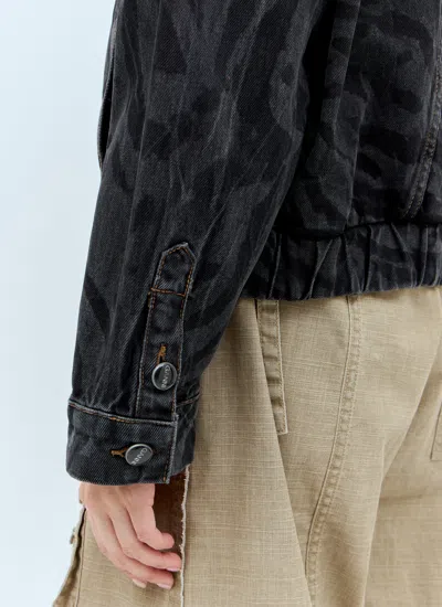 Ganni Animal Motif Denim Cropped Jacket In Black
