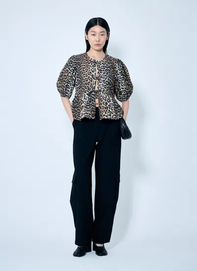Ganni Leopard Cotton Shirt In Animal Print