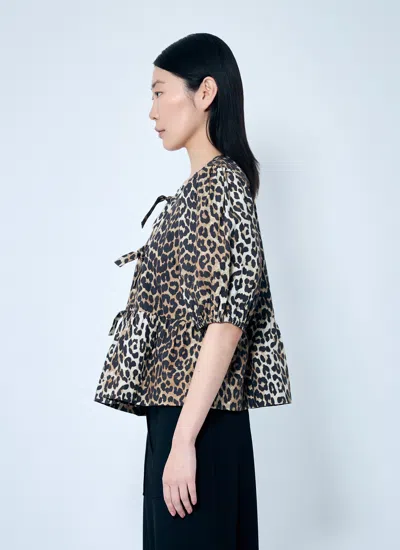 Ganni Leopard Cotton Shirt In Animal Print