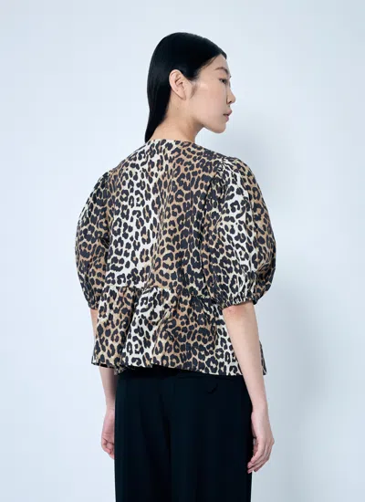 Ganni Leopard Cotton Shirt In Animal Print
