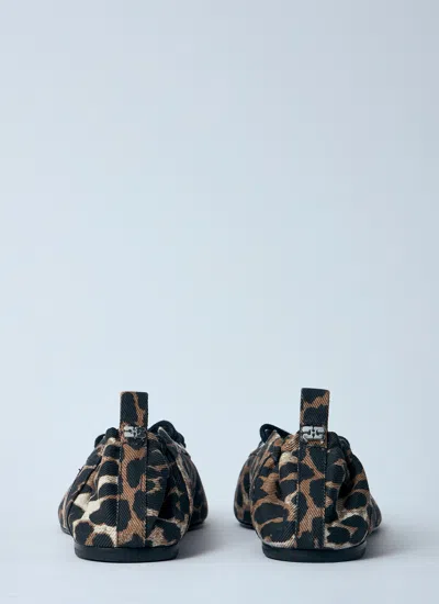 Ganni Denim Print Lace-up Ballerina Flats With Leopard Pattern In Animal Print