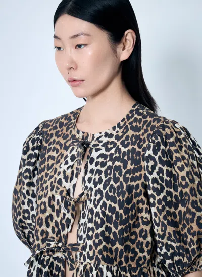 Ganni Leopard Cotton Shirt In Animal Print