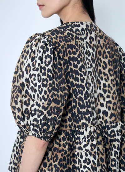 Ganni Leopard Cotton Shirt In Animal Print