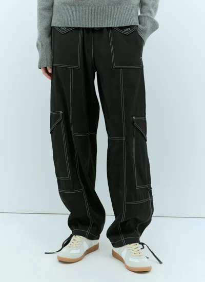 Ganni Black Cotton Pants In Black