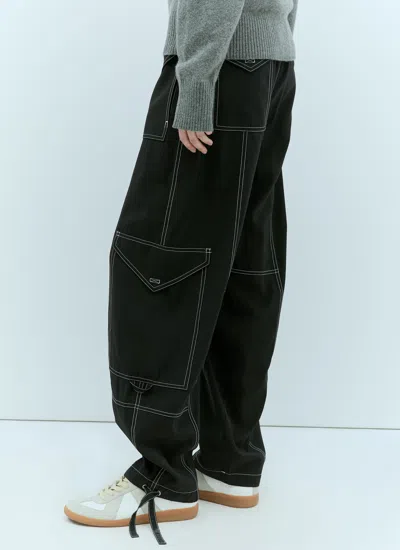 Ganni Black Cotton Pants In Black
