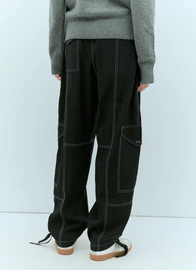 Ganni Black Cotton Pants In Black