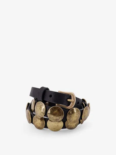 Golden Goose Belt Trinidad Thin Washed Leather Flesh Side With Studs In Black