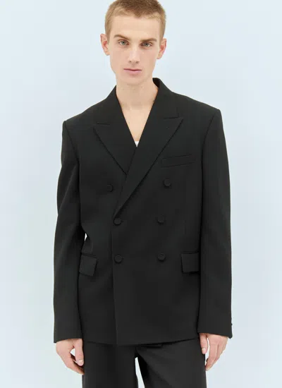 Gucci Men Double-breasted Wool Blazer In Black