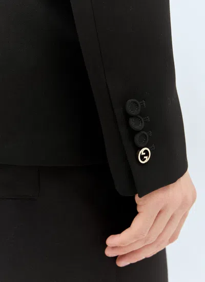 Gucci Men Double-breasted Wool Blazer In Black