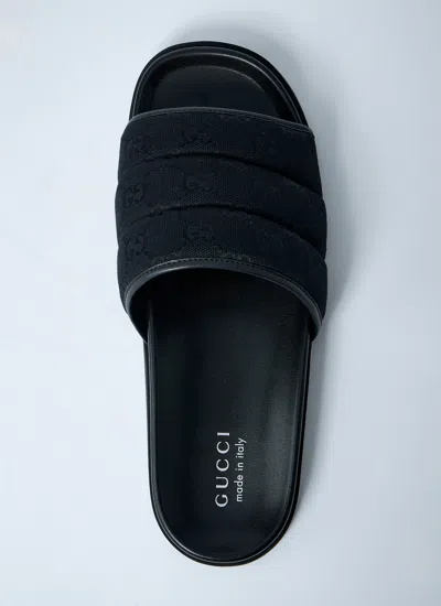 Gucci Gg-patterned Padded Slide Sandals In Black