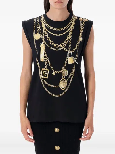 Balmain Tank Top With Collier Print In Black
