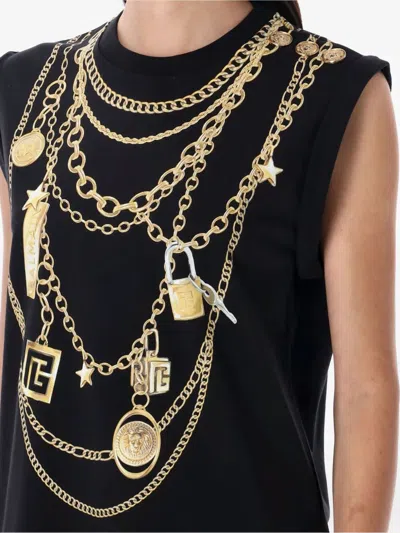 Balmain Tank Top With Collier Print In Black